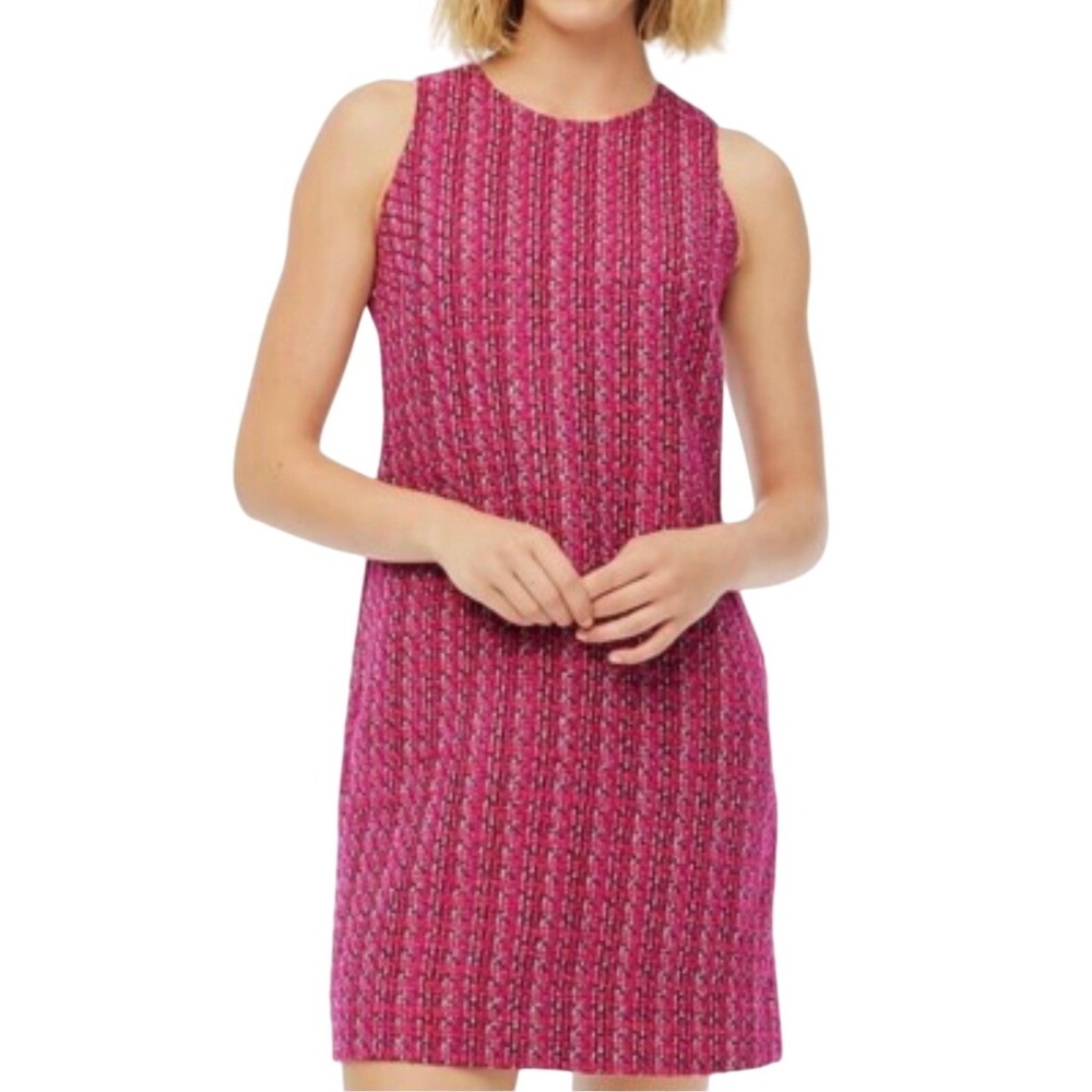 J. Crew Hot Pink Tweed Mod Retro Preppy Academia Sleeveless Shift Dress Size 12P